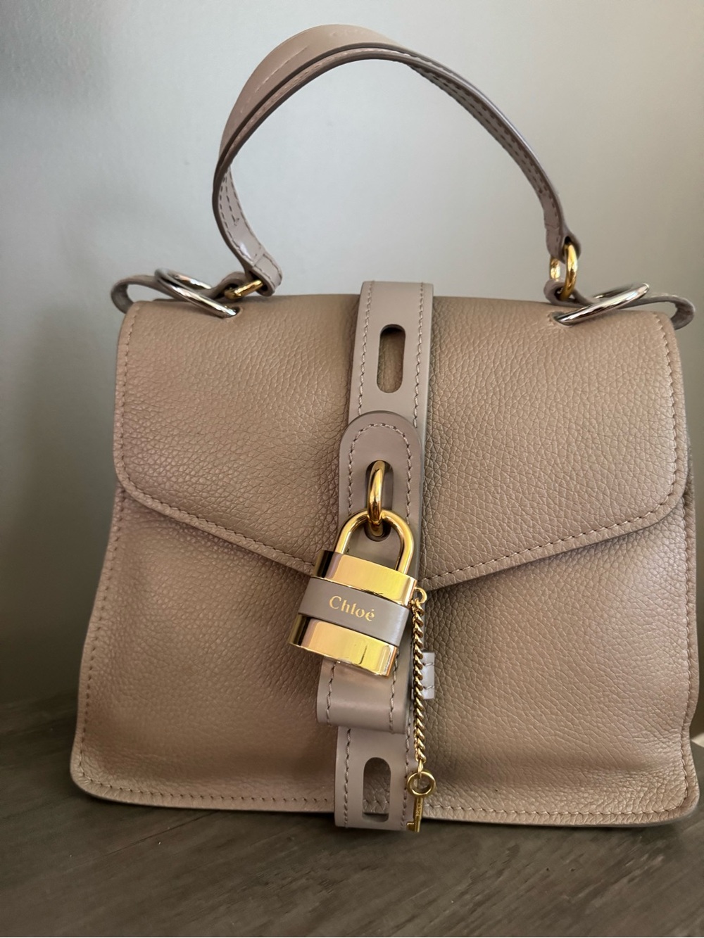 Small Beige Leather Top-Handle Bag